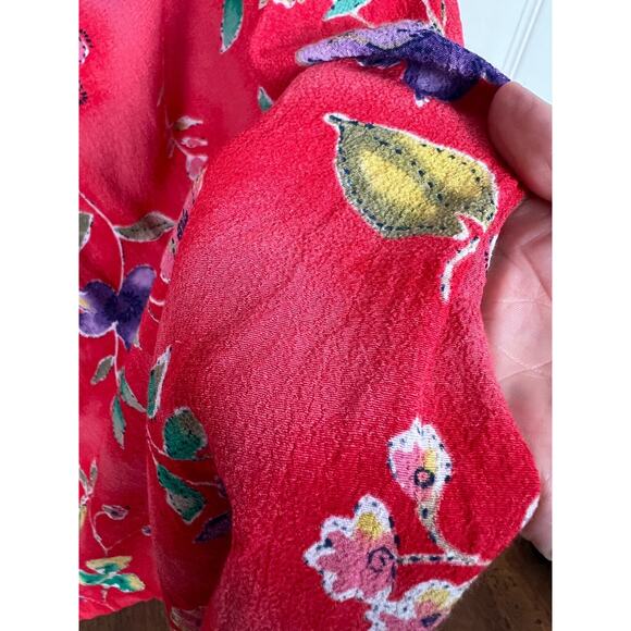 Vintage Jaclyn Smith Red Rayon Knee Length Floral Boho Skirt Women's Size Large - Picture 3 of 8